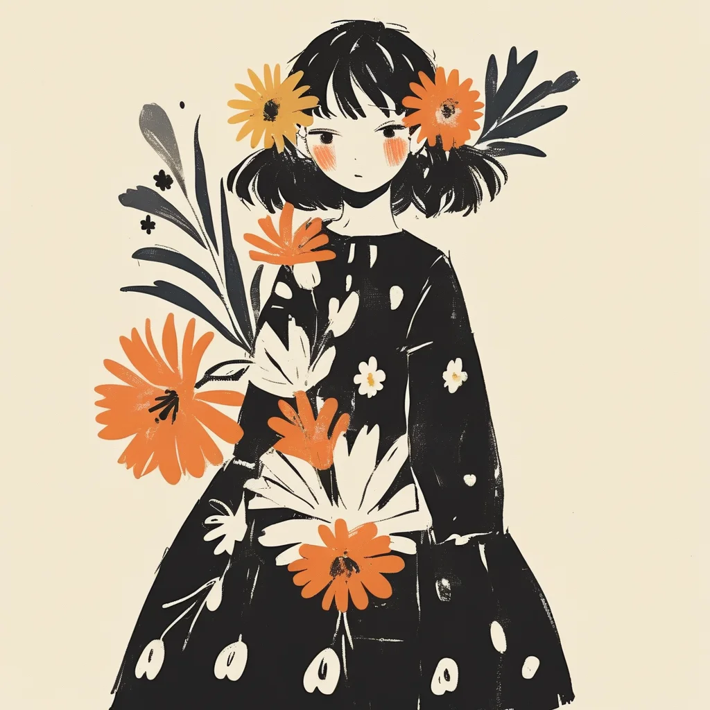 a woman with a flower dress