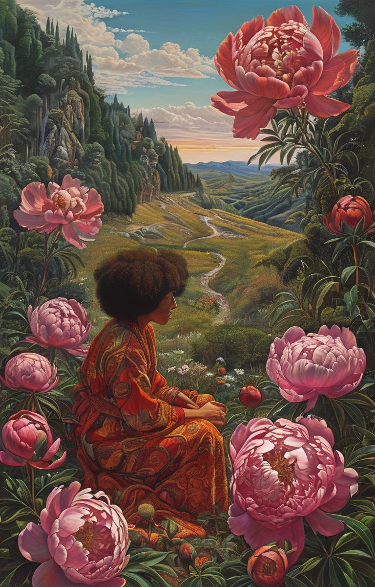 masterpiece,best quality,<lora:tbh376-sdxl:0.6>,illustration,style of Mati Klarwein, decaying peonies