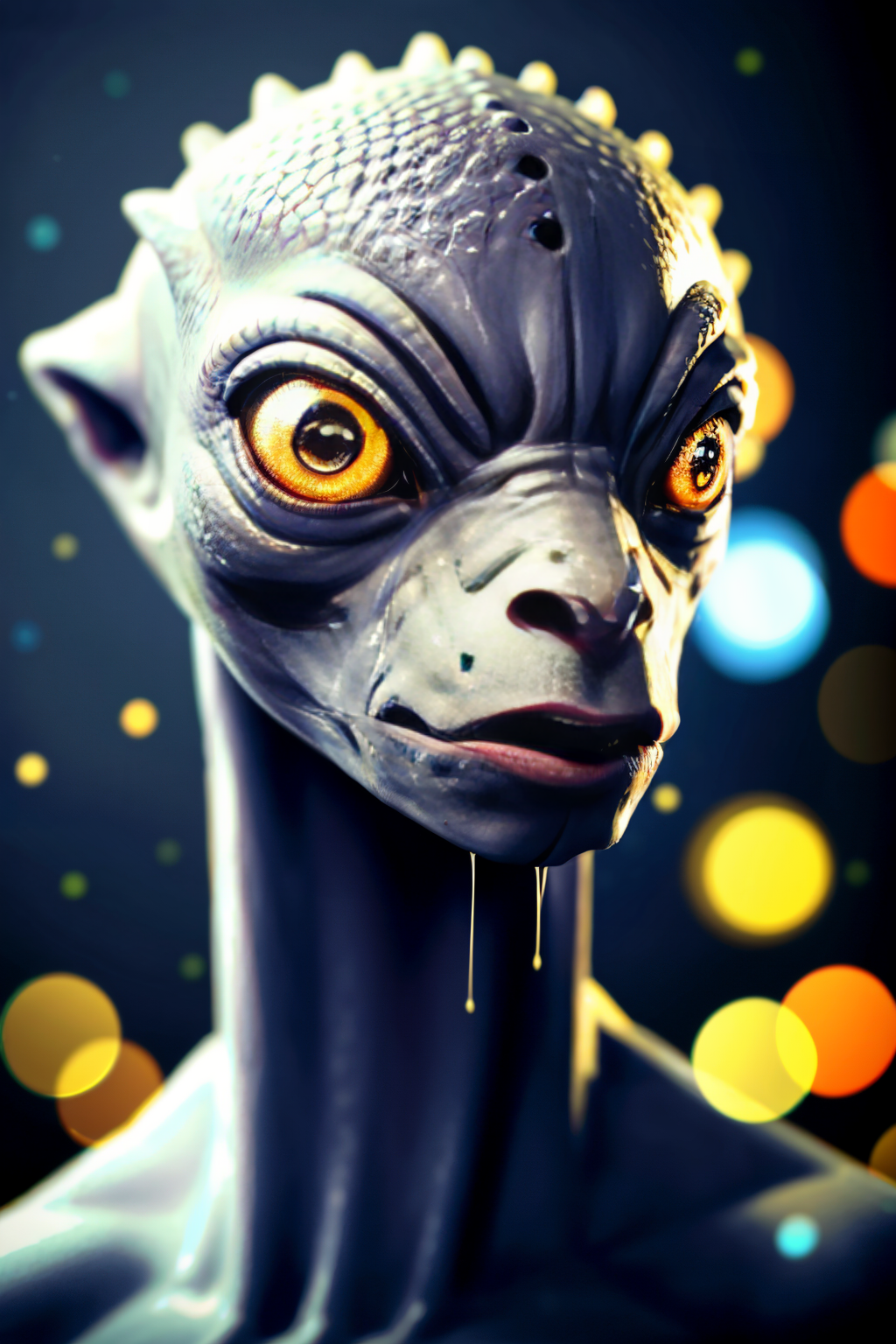 (Realistic:1.5) bokeh 1boy solo focus no humans yellow eyes animal glowing eye tongue male focus  <lora:EdobAlienSpecies_v1.0:0.8>
