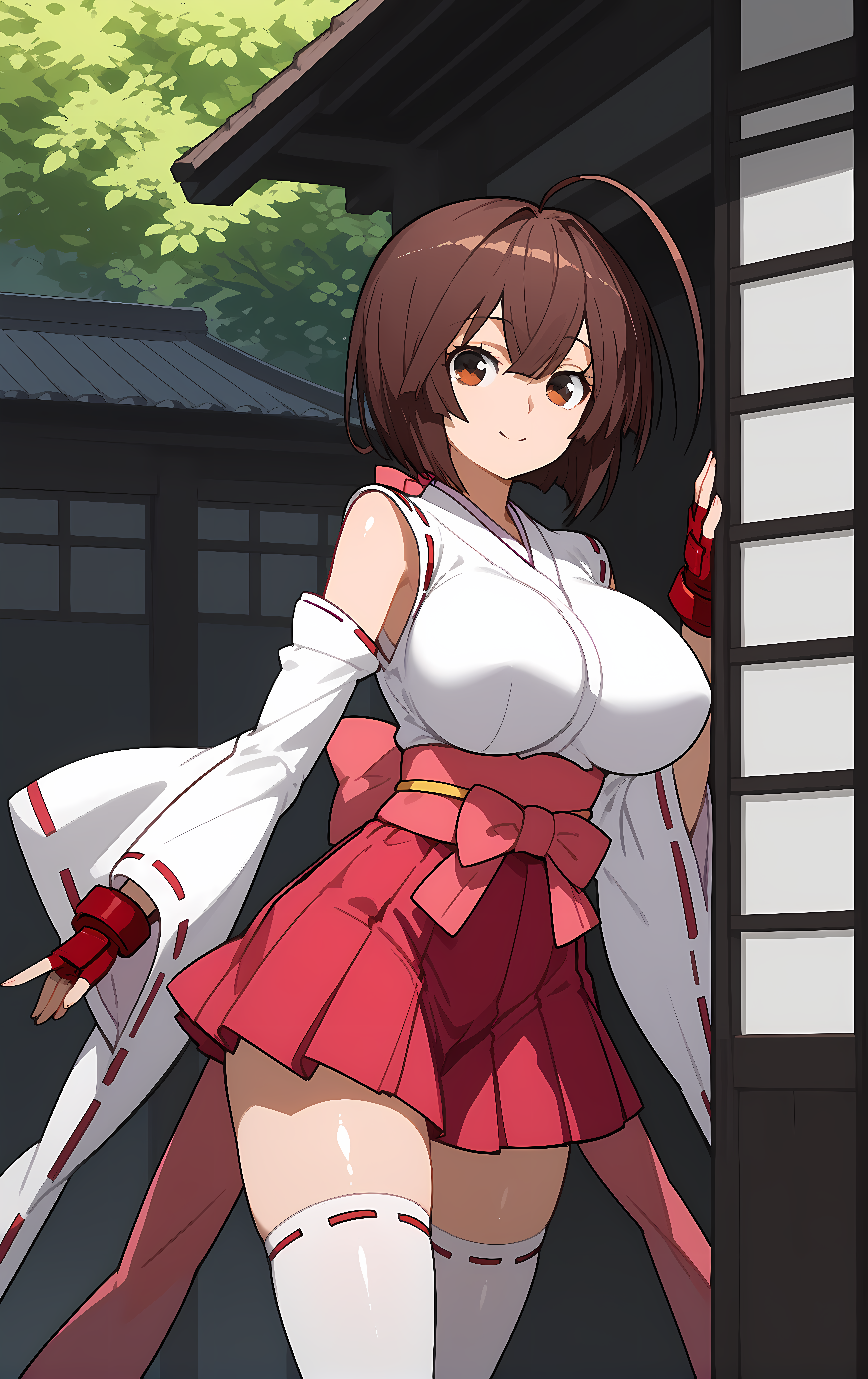 (score_9, score_8_up, score_7_up), looking at viewer, smile, closed mouth, shiny skin,
ohwx, 1girl, solo, brown_hair, brown_eyes, long_hair, ahoge, breasts, short_hair, large_breasts, ahoge, huge_ahoge,
fingerless_gloves, bare_shoulders, bow, gloves, hakama, hakama_short_skirt, hakama_skirt, impossible_clothes, impossible_shirt, jacket, japanese_clothes, kimono, long_sleeves, miko, red_gloves, red_ribbon, ribbon, ribbon_trim, sash, shirt, skirt, thighhighs, white_thighhighs, wide_sleeves, zettai_ryouiki,
fall, Standing and pretending to be stuck in a rainstorm without an umbrella,
<lora:musubi_pony_ss-000001:1>
