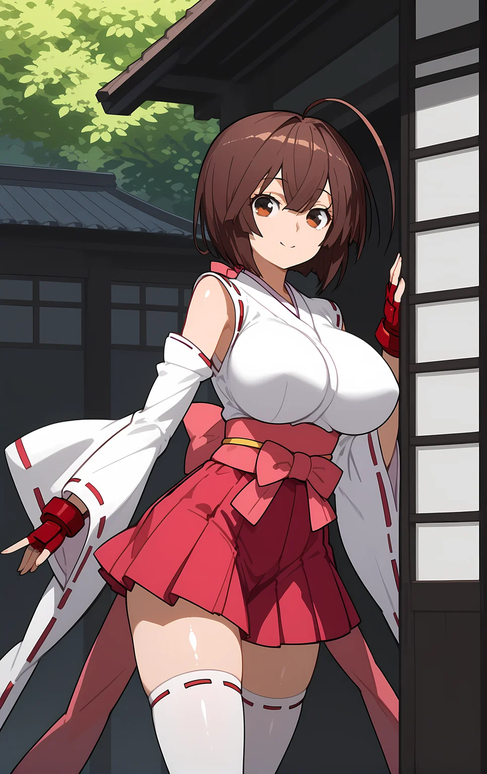 (score_9, score_8_up, score_7_up), looking at viewer, smile, closed mouth, shiny skin,
ohwx, 1girl, solo, brown_hair, brown_eyes, long_hair, ahoge, breasts, short_hair, large_breasts, ahoge, huge_ahoge,
fingerless_gloves, bare_shoulders, bow, gloves, hakama, hakama_short_skirt, hakama_skirt, impossible_clothes, impossible_shirt, jacket, japanese_clothes, kimono, long_sleeves, miko, red_gloves, red_ribbon, ribbon, ribbon_trim, sash, shirt, skirt, thighhighs, white_thighhighs, wide_sleeves, zettai_ryouiki,
fall, Standing and pretending to be stuck in a rainstorm without an umbrella,
<lora:musubi_pony_ss-000001:1>