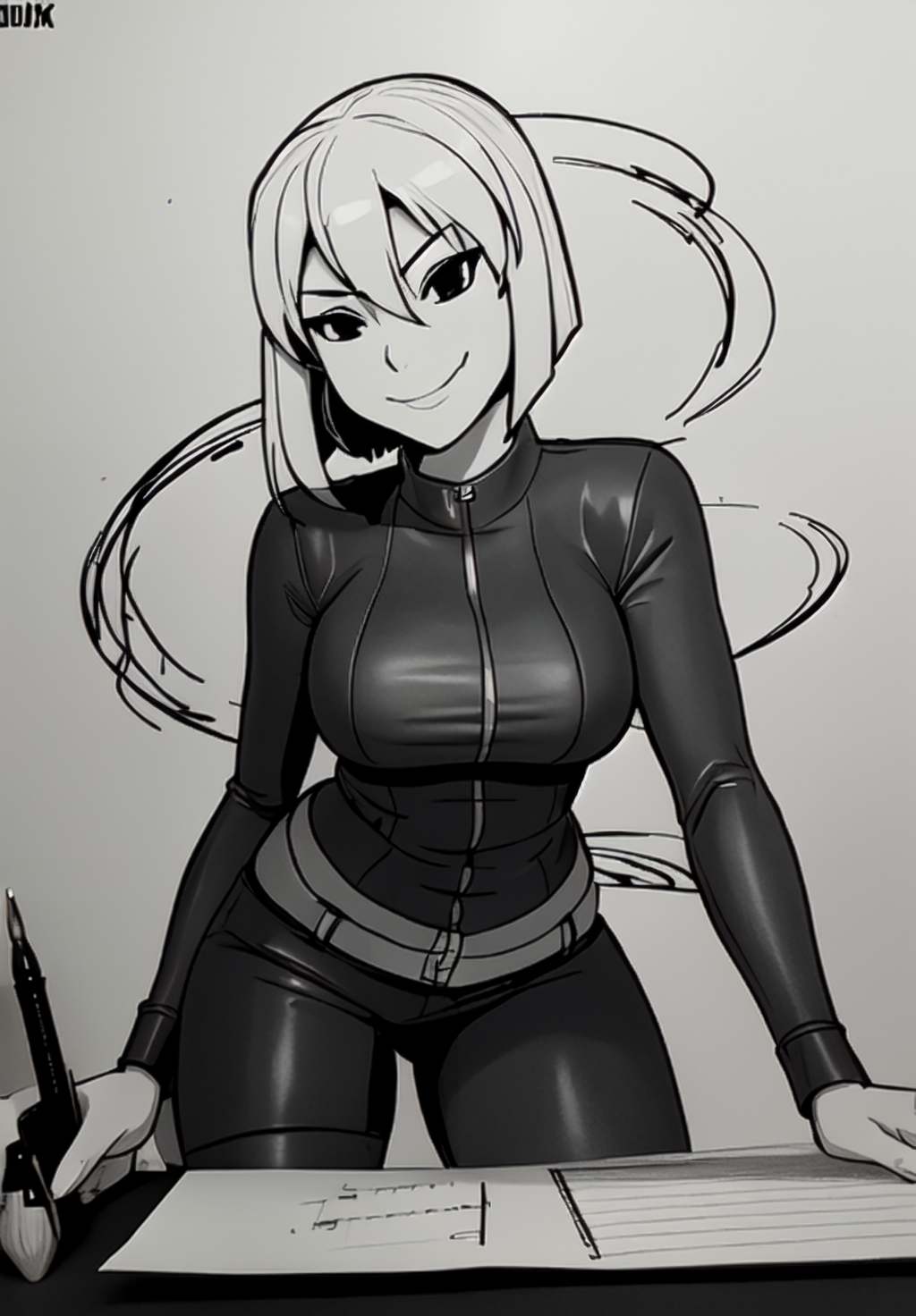 (scribble art:1.3), marker (medium), ballpoint pen (medium),chaotic lines, abstract, sfw, <lora:vault-girl:0.8>, vault-girl, 1girl, solo, smirk, leaning forward,, (seductive, alluring, charming:1.3), attractive, (trending on CGSociety, trending on pixiv, contest winner:1.3)