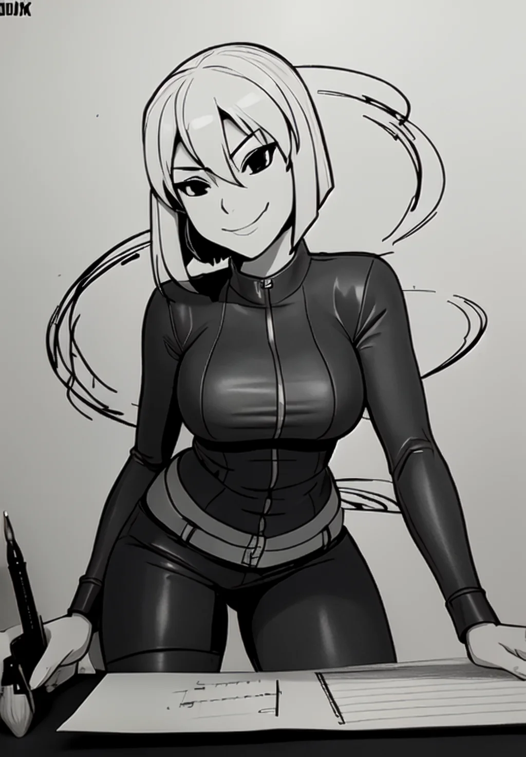 (scribble art:1.3), marker (medium), ballpoint pen (medium),chaotic lines, abstract, sfw, <lora:vault-girl:0.8>, vault-girl, 1girl, solo, smirk, leaning forward,, (seductive, alluring, charming:1.3), attractive, (trending on CGSociety, trending on pixiv, contest winner:1.3)
