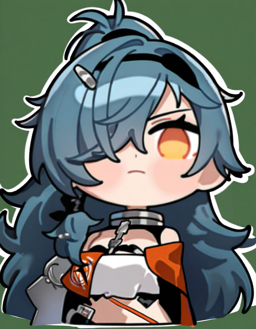 xytx-cihui,1girl,solo,chibi,transparent background,hair over one eye,long hair,closed mouth,looking at viewer,hairband,orange eyes,upper body,
<lora:cihui_noob2:1>,masterpiece,best quality,very aesthetic,absurdres,