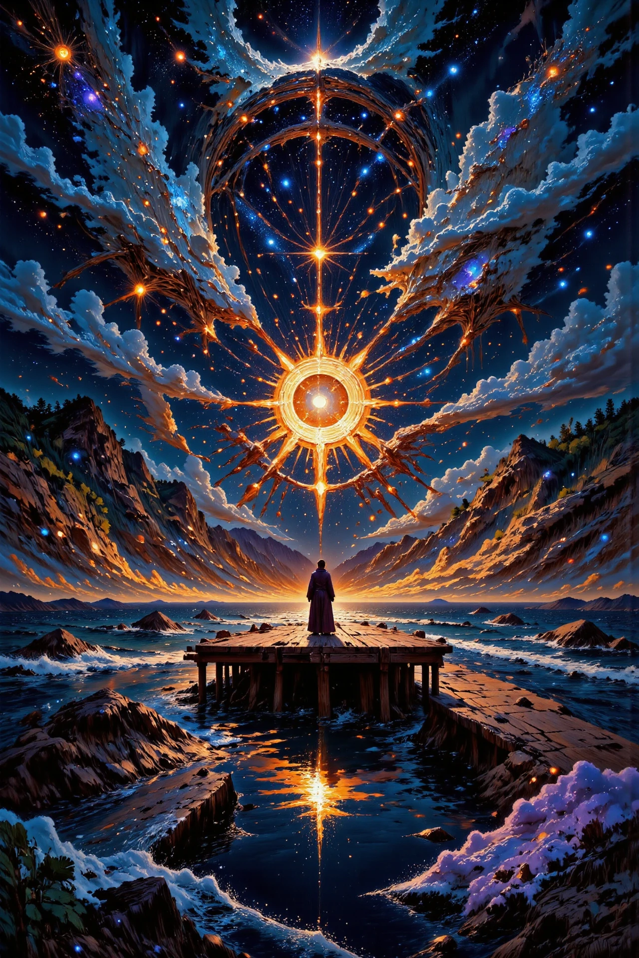 (pier:1.3),  beautiful (Ecuadorean) fantasy landscape,  bright luminous starry night, woman, intricate, very detailed, sharp, colorful, <lora:Hand v2:1> <lora:Anti-Blur:1> <lora:Insane Detail Slider:0.5>   <lora:Flux.1_Turbo_Detailer:0.6> <lora:flux-photo-transparent_Alpha_1.0:0.8> <lora:flux.1_lora_flyway_Epic-detail_v2:0.6> <lora:Painterly01b_CE_FLUX_AIT:0.8> pntrlyCE_style, <lora:VividlySurreal:0.8>, <lora:FluxMythP0rtr4itStyle:0.8> mythp0rt