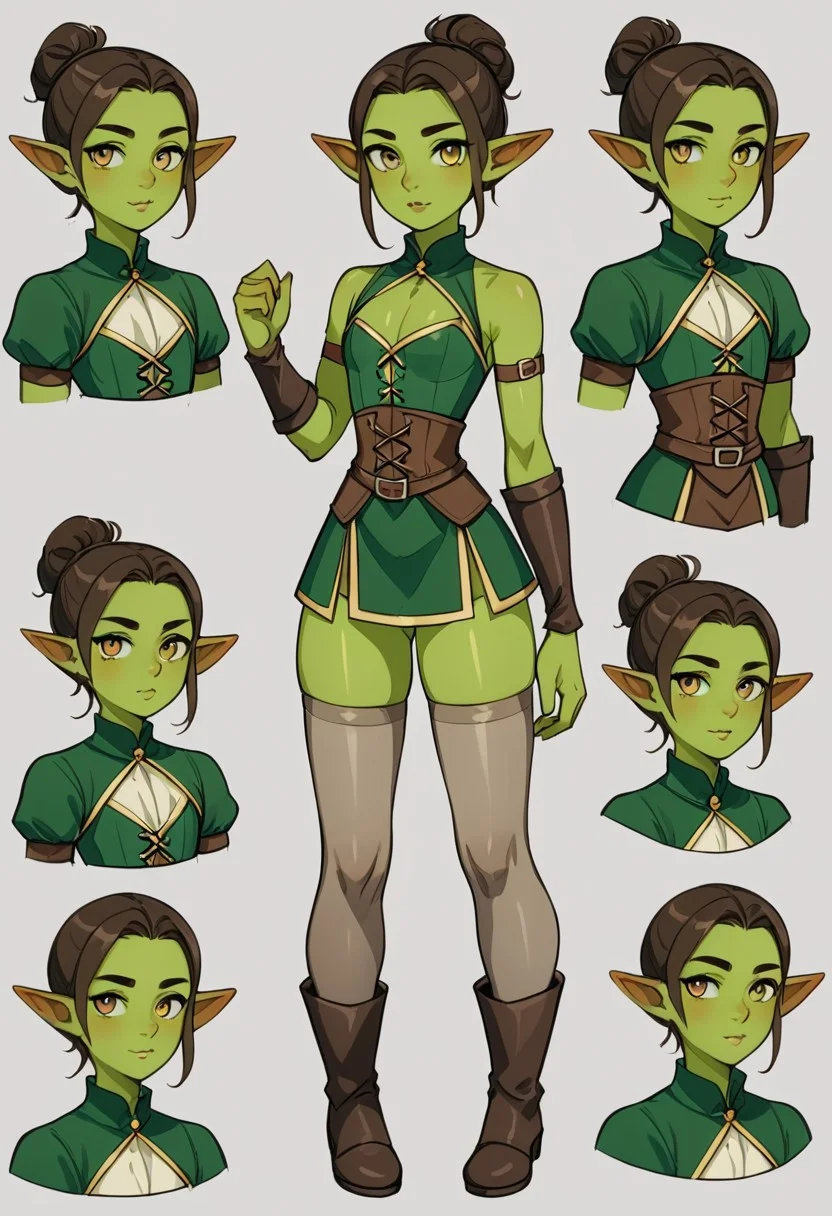 petite goblin, men, medieval clothing, adoptable, flat background, green skin, skinny waist,variety of hairstyle, well defined, detailed, hd, 8k, awesome, perfect hands