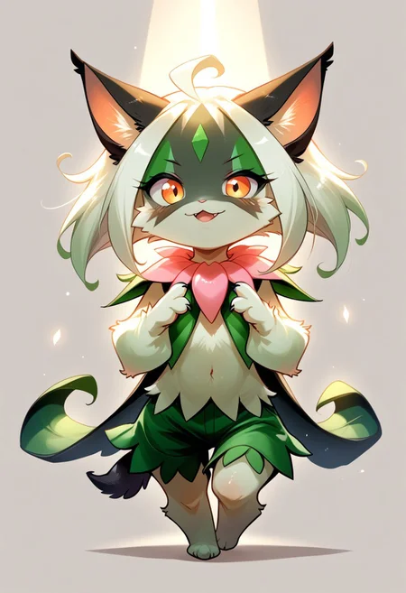score_9, score_8_up, score_7_up, source_furry, solo, adorable feral Meowscarda, chibi body, (indirect lighting, dynamic lighting:1.4), simple background, (detailed image, high resolution, 5k resolution:1.0), (las lindas art style), (anime Art Style:1.2)
