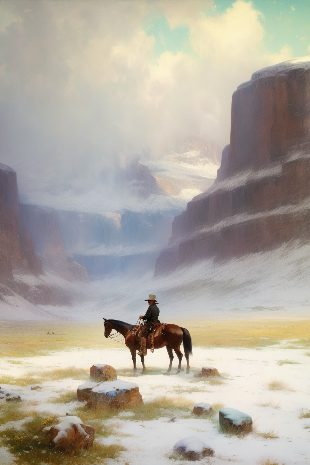 <lora:Thomas Moran Style:1>Thomas Moran Style - close up landscape shot by Abbott Fuller Graves and Martin Grelle.