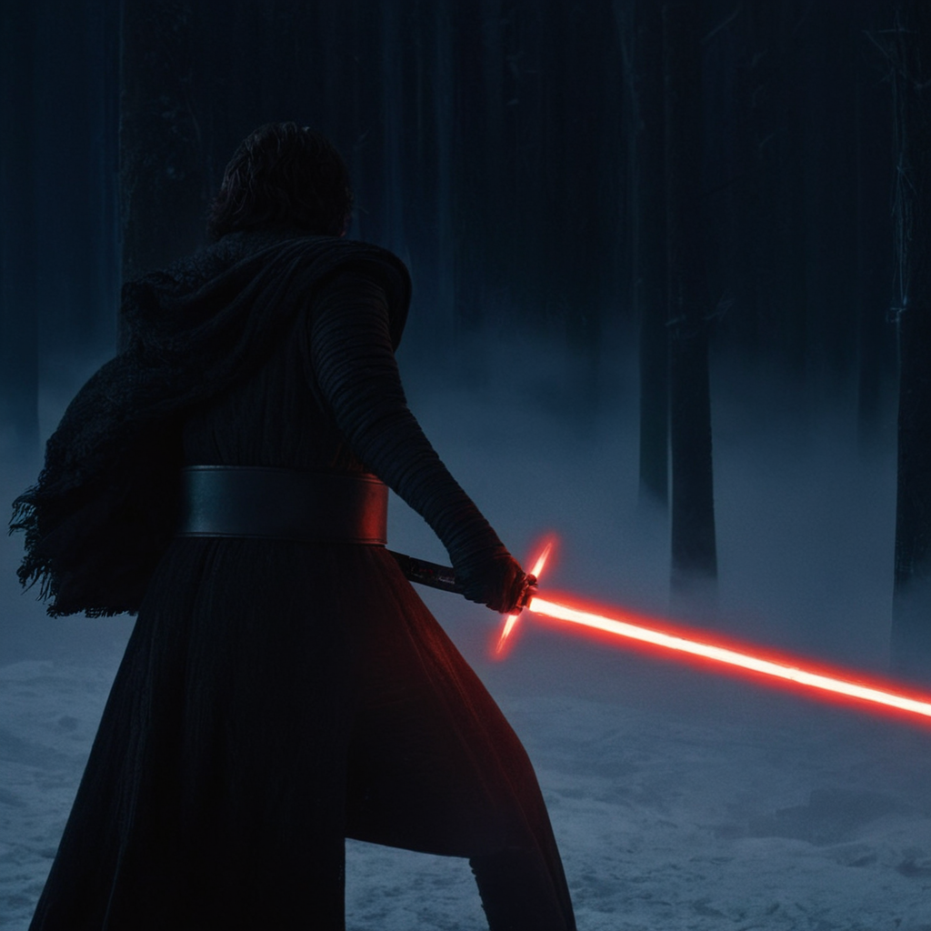 UHD, 4k, ultra detailed, cinematic, a photograph of  <lora:Crossguard quillons_lightsaber:1>
Crossguard quillons_lightsaber, Kylo Ren a man with a sword in a dark room in star wars universe,solo,1boy,holding,weapon,male focus,belt,sword,hood,from behind,holding weapon,glowing,holding sword,hood up,energy sword,lightsaber
, epic, beautiful lighting, inpsiring