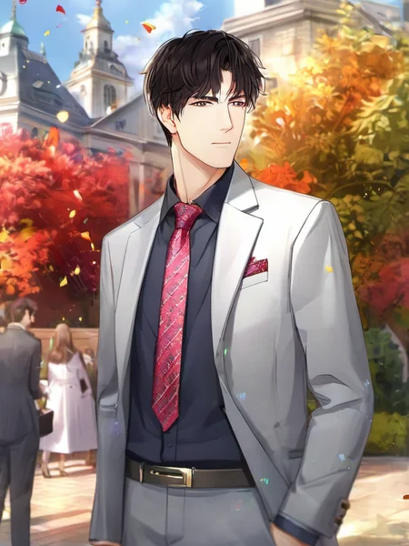 1boy, (full body,:1.2) ,outdoor, standing,
looking at the viewer,
male focus, necktie, solo, jacket, shirt ,
Lavish background decoration,
,ultra quality, (digital painting,:1.2) , cartoon, highly detailed,
, <lora:Boy_V4-000014:0.8>