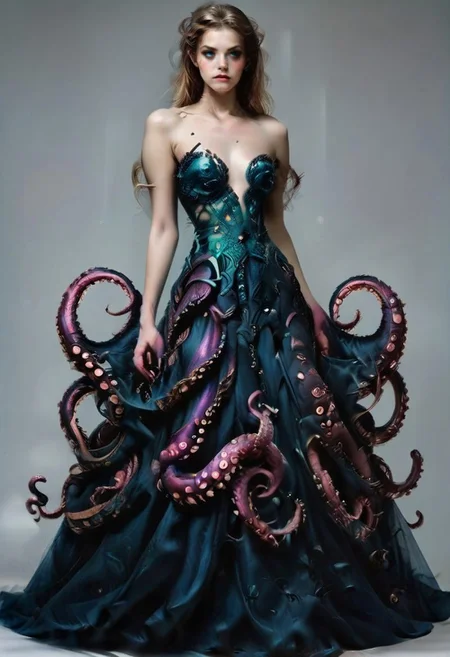 safe_pos, score_9, score_8_up, score_7_up, rating_safe, concept art, semi-realistic, 1girl, solo.
Young beautiful face, fit body, Sexy face, Sexy body, Proportion body. 

TentacleDress. (Tentacles:1.5). 
(Long dress), (Long skirt:1.5). 

((Full body)), (((Stay))).