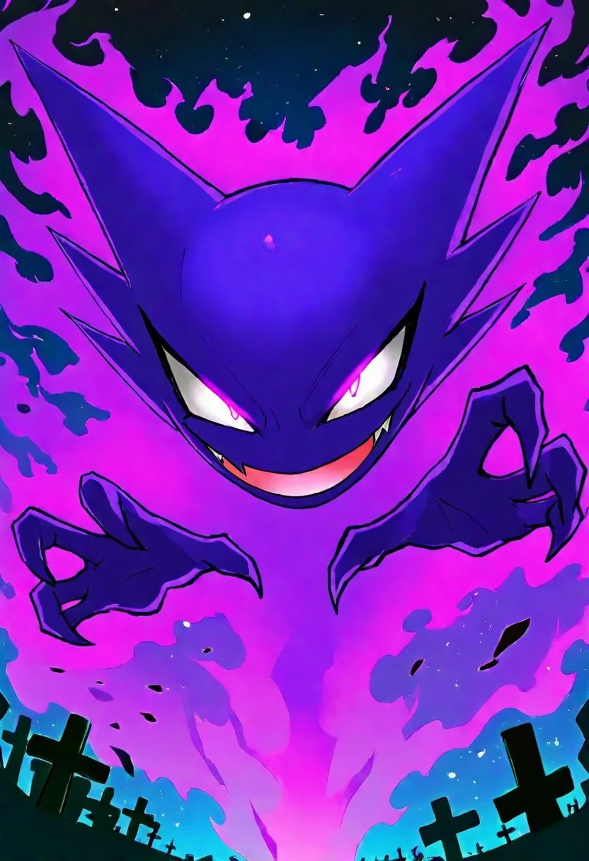masterpiece, best quality, 1girl, solo, (curvy), eyelashes, (beautiful detailed eyes),
,,,
aura, evil grin, glowing eyes, big mouth,
,,,
Haunter_Pokemon, floating, no humans, pokemon \(creature\), claws,
,,,
BREAK,
graveyard, looking at viewer, reaching for viewer, foreshortening, dynamic pose,