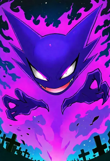 masterpiece, best quality, 1girl, solo, (curvy), eyelashes, (beautiful detailed eyes),
,,,
aura, evil grin, glowing eyes, big mouth,
,,,
Haunter_Pokemon, floating, no humans, pokemon \(creature\), claws,
,,,
BREAK,
graveyard, looking at viewer, reaching for viewer, foreshortening, dynamic pose,