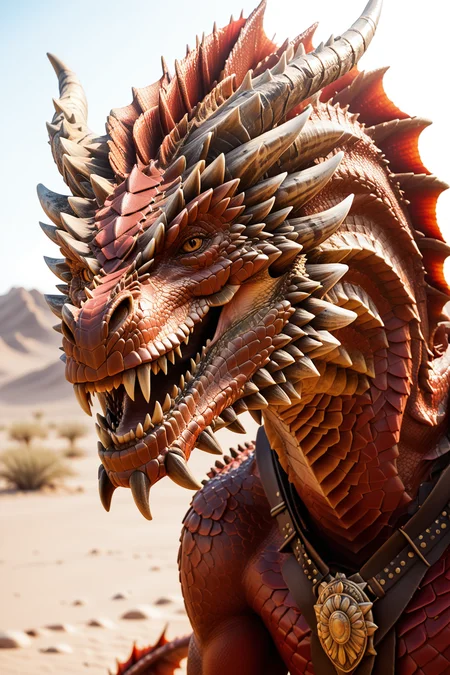 score_9, score_8_up, score_7_up, masterpiece, high quality, BREAK
 <lora:DragonPonyLora:1> red dragon, teeth, monster, red scales, horns, claws, tail, smile, portrait, in a desert