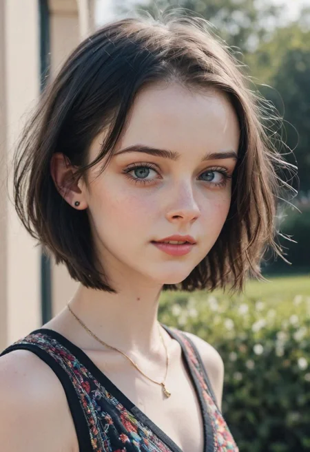 (Flat chest:1.1), young, 18y, (cute:1.3), skinny, tiny waist, dynamic pose, cuteness overload, 
incredibly detailed masterpiece, color contrast, well defined face with interesting features, hyperrealistic, wearing unique fitting aesthetic clothes, vivid colors on accessories and matching outfit, complex patterns in eyes resembling the universe, motion and action in background, leading lines and visual cues directing attention to mouth, image split to rule of thirds,
spiky bald hairstyle, short hair, pale skin, 1girl, jet black hair, ((hair cut super short,)), smile, teeth, lips, side cut hairstyle,