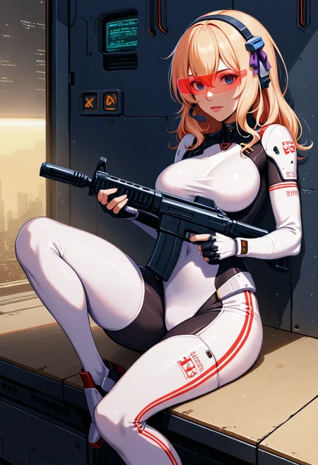 (masterpiece, very aesthetic:1.2), realistic, traditional media, science fiction
BREAK 1girl, leandernai, mechwear, bodysuit, headset, holographic visor, cybernetics, holding gun, assault rifle
<lora:Leander_NAIXL_v10:0.8>