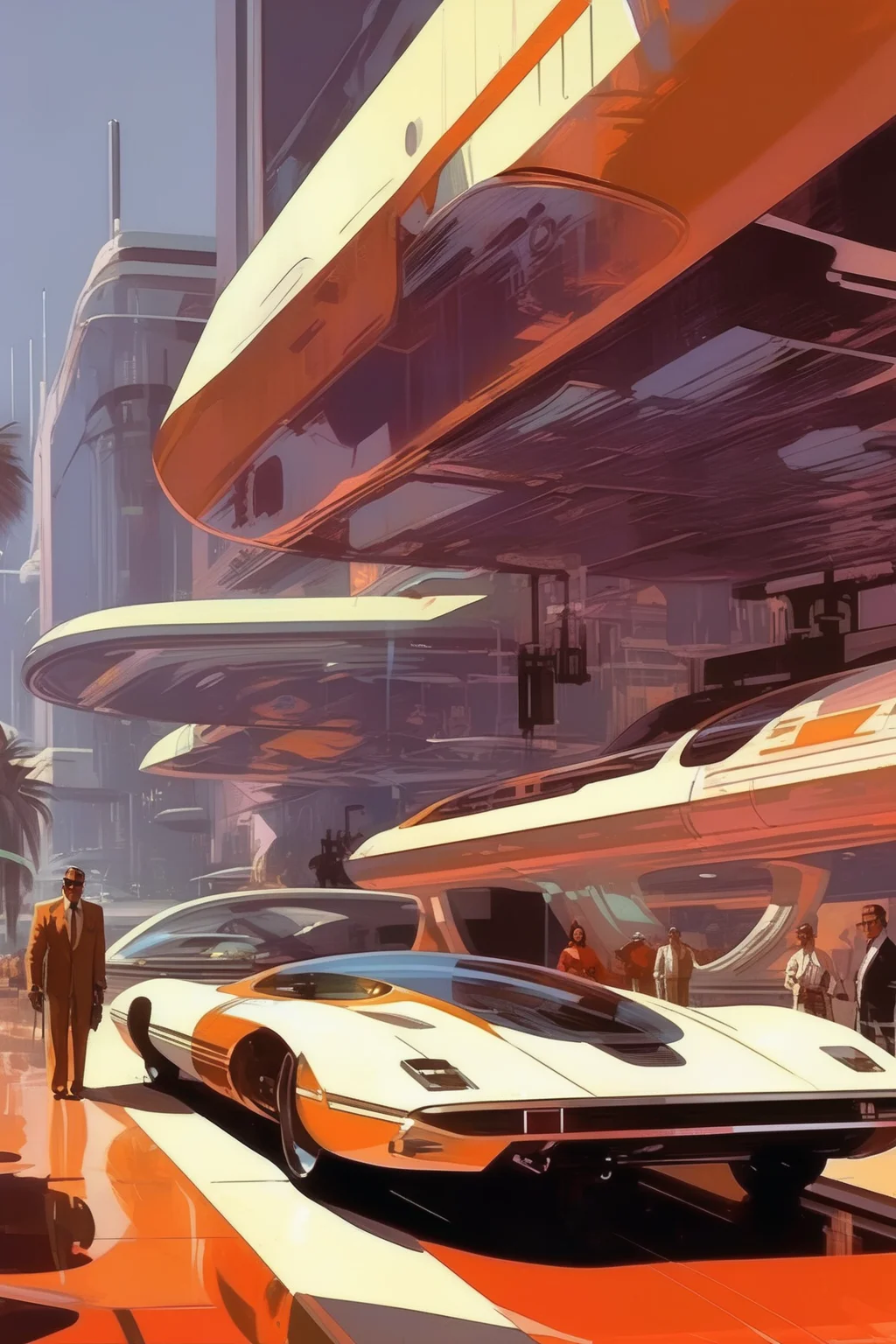 <lora:Syd Mead Style:1>Syd Mead Style - syd mead illustration styles, grand theft auto video game scene