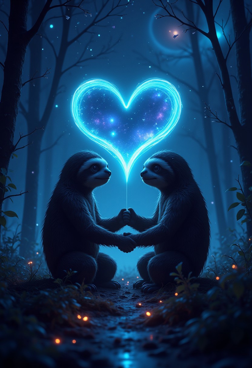 aidmaLOVEboost, they glow at night, a high quality digital image of Metagalactic Sloths Love is the Answer