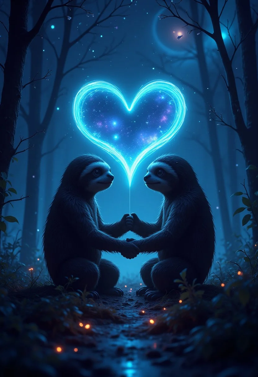 aidmaLOVEboost, they glow at night, a high quality digital image of Metagalactic Sloths Love is the Answer