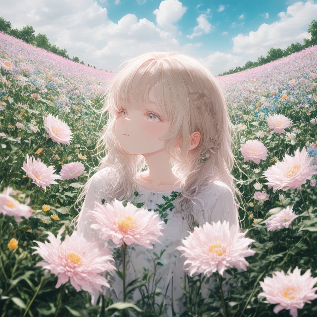 1girl, floral environment