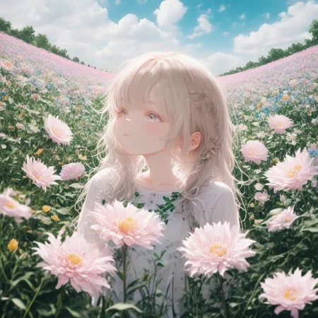 1girl, floral environment