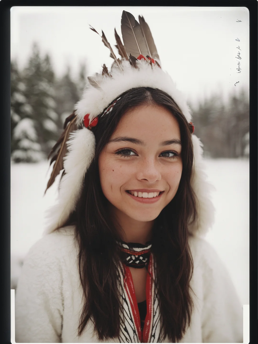 (analog photo, vintage, faded film, film grain, polaroid:1.3), (postcard style:1.4)
close portrait kodachrome camera transparency
film grain, dramatic lighting, (wigwam:1.2), (snow, winter)
ROMANTIC STORY, NATIVE AMERICAN CLOTHES, SCENERY, POSING, NATIVE AMERICAN HEADDRESS WITH FEATHERS, (happy, smile)
