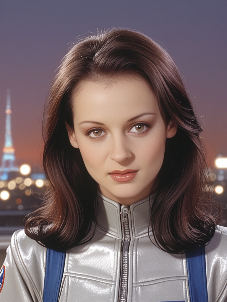 score_9, score_8_up, score_7_up,detailed, cinematic, focus, bokeh, (portrait), face focused, Michell3W1ld, Michelle Wild, <lora:Michell3W1ld-pony:1>,  1girl, mid shot, silver jumpsuit, futuristic, long hair, ultra detailed, 8k, skin pores, grain, photograph, retro, 1990s fashion, analog, film, nineties, outside, nighttime, cityscape, (sci-fi aesthetic)