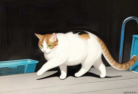 masterpiece, best quality, newest, absurdres, highres, no-humans, 1other, cat, on roof, walking, from-side