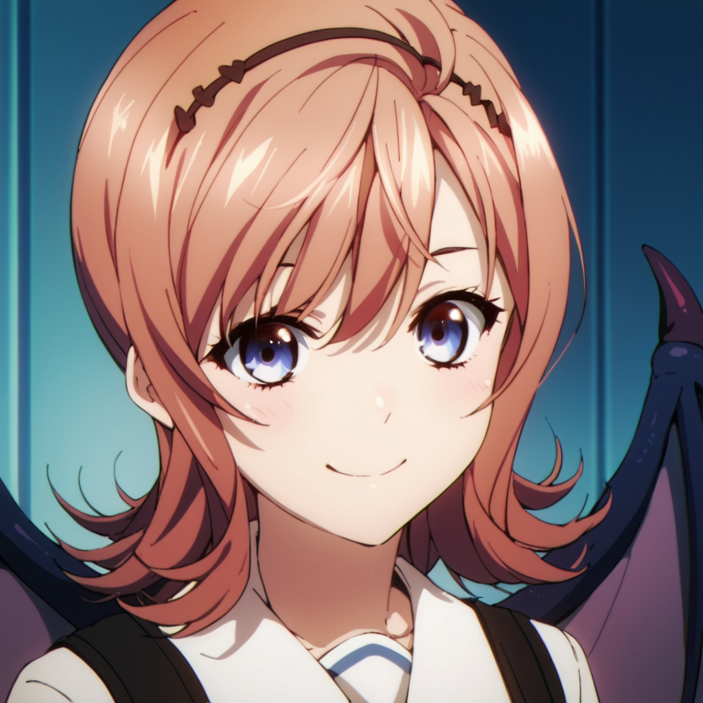 score_9, score_8_up, score_7_up, score_6_up, score_5_up, score_4_up, source_anime,  Yume, brown hair, wings, , school uniform, portrait, smile