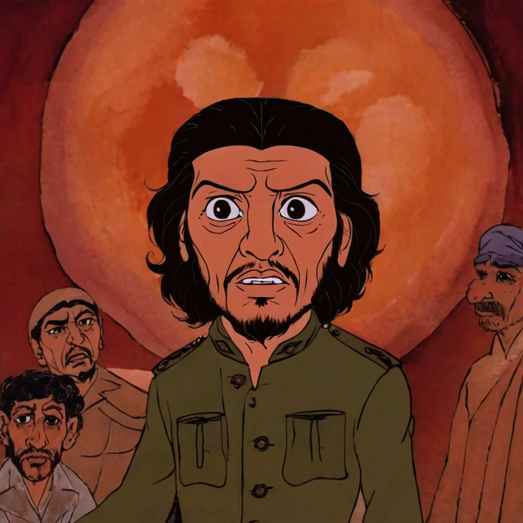 cartoon of Che Guevara in a movie scene , directed by Ridley Scott( in rankinbasshobbit style:1.1)
<lora:add-detail-xl:0.65> <lora:rankinbasshobbit_styleXL_v.10.2-000002:1.0>