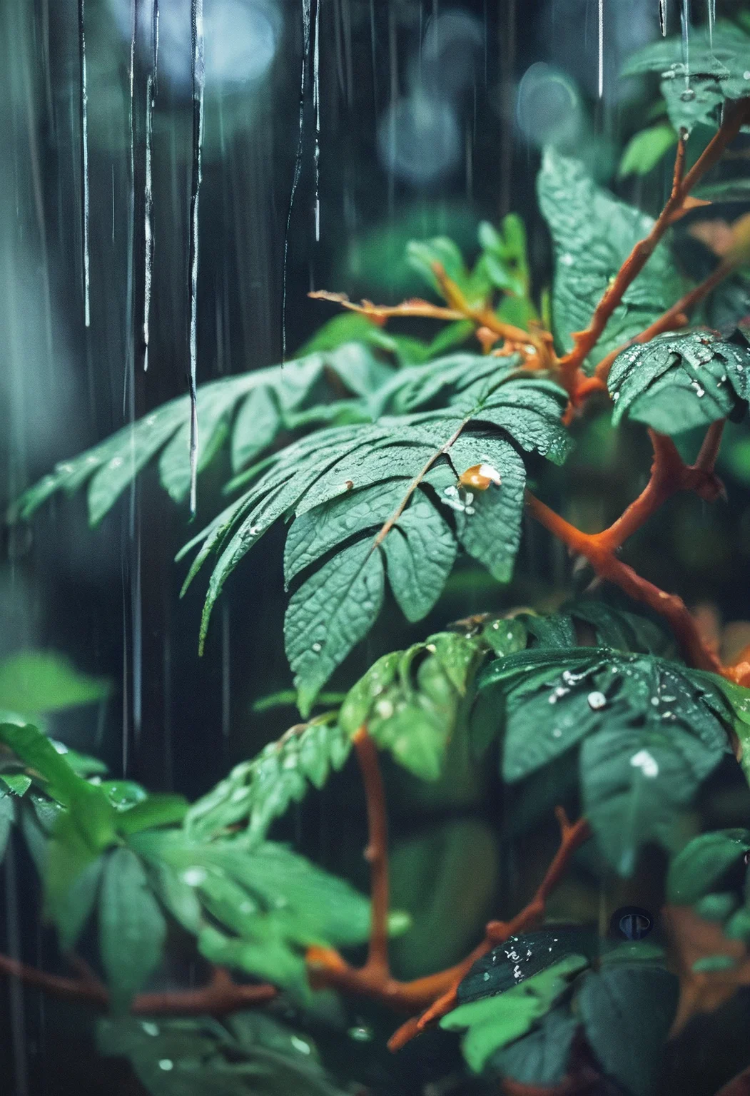 score_9, score_8_up, score_7_up, forest, plant close-up, rain, highly detailed, film grain, <lora:zy_Realism_Enhancer_v2:1>