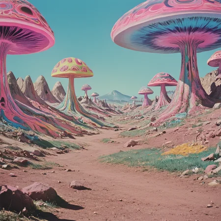 <lora:60s_Psychedelic_MovieSDXL:1> ArsMovieStill, movie still from a 60s psychedelic movie, Landscape