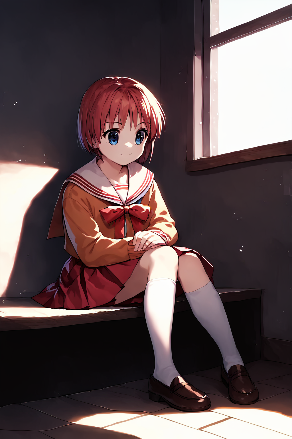 score_9, score_8_up, score_7_up, score_6_up, rating_safe, source_anime, best quality, masterpiece, detailed background, detailed eyes, <lora:shiina-mayu-xl-03:1>, shiina mayu, school uniform, red bow,