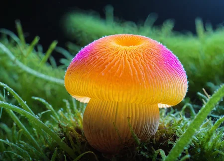 Macro Photography, Ombre color scheme of neon blue, neon pink, neon yellow, neon green, neon orange, futuristic electro-optical (Parasite), organism that lives on or in a host organism and gets its food from or at the expense of its host,  Circular, microbe colonies with a round shape, Giraffe Spot Texture Majestic Spherical Hairy mushroom, Slimy, Fine, Plant-Fungus Cooperation, Urban, Mycorrhizal, Glistening,  Shiny Pores,,Disintegrating Veil Rose __mushrooms/stipe__, __mushrooms/Poisonous-Properties,|__mushrooms/Medicinal-Properties,  with optical luminescent fibers, compound eyes, dramatic <lora:add-detail-xl:1> <lora:fx-monsters-XL:0.38> <lora:sss:0.8> <lora:envyStarlight_v10:0.8>, subsurface scattering, Photorealistic, Hyperrealistic, analog style, realistic, film photography, soft lighting, heavy shadow , close-up, macro 100mm, macro photography