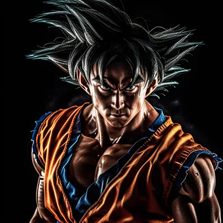Goku1024 ,  a man, closeup portrait, dragon in the background, highly detailed, photography, ultra sharp, film, bokeh, professional, 64k  <lora:Goku1024:0.7>