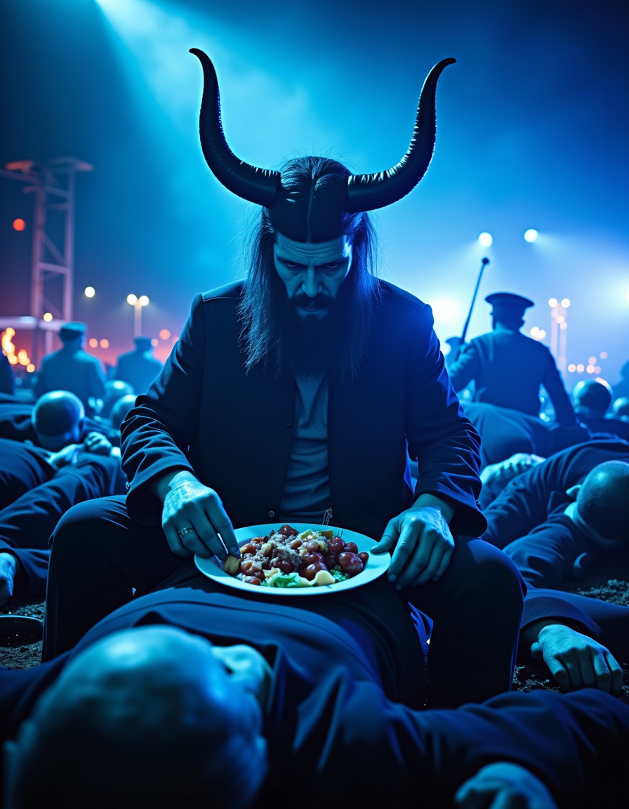 Satan dining on the corpses of police officers in blue hell.