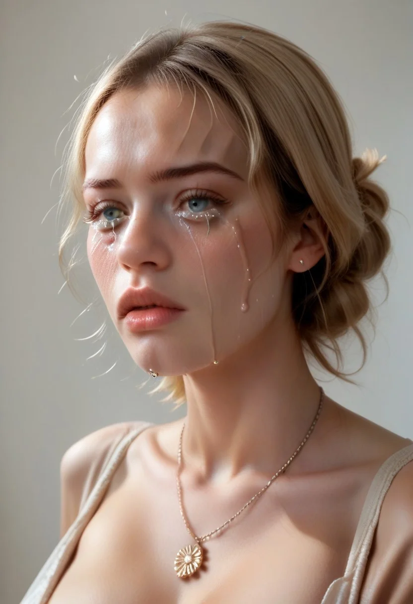 score_9, score_8_up, score_7_up, score_6_up,1girl, Guin, blonde hair, huge breasts, portrait, necklace,crying, tears