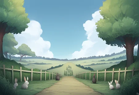 hi_res, score_9, score_8_up, sharp focus, multiple houses, bushes, fields, forest, rabbits, sky, clouds <lora:MLP_Style:1>