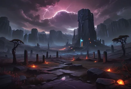 Arcane ruins at night, zavy-mthcl , arcane ruins night time, stars in sky, glowing runes on the arcane ruins. pretty