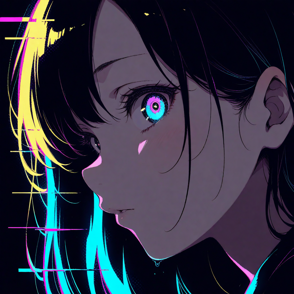 artist: Otohime, masterpiece,best quality,amazing quality, high contrast, detailed:2, glitch:2, glitching, glitchcore, (from side, three quarter view, face focus), neon,
1girl, looking at viewer, colorful, glowing outline,
 <lora:ponyv6_noobV1_2_adamW:0.9>,  <lora:Glitching:2>
