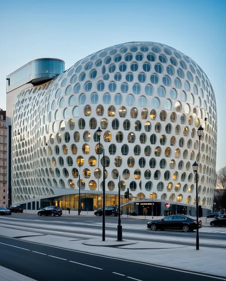 <lora:YourBlobitecture_XL:1> , ((blobitecture)), ((masterpiece)), ((best quality)), scenery, outdoors, sky, building, day, tree, city, real world location, road, motor vehicle, lamppost, window, reflection, curvy, curtain wall, glass,, photography, capturing moments, storytelling, creative composition