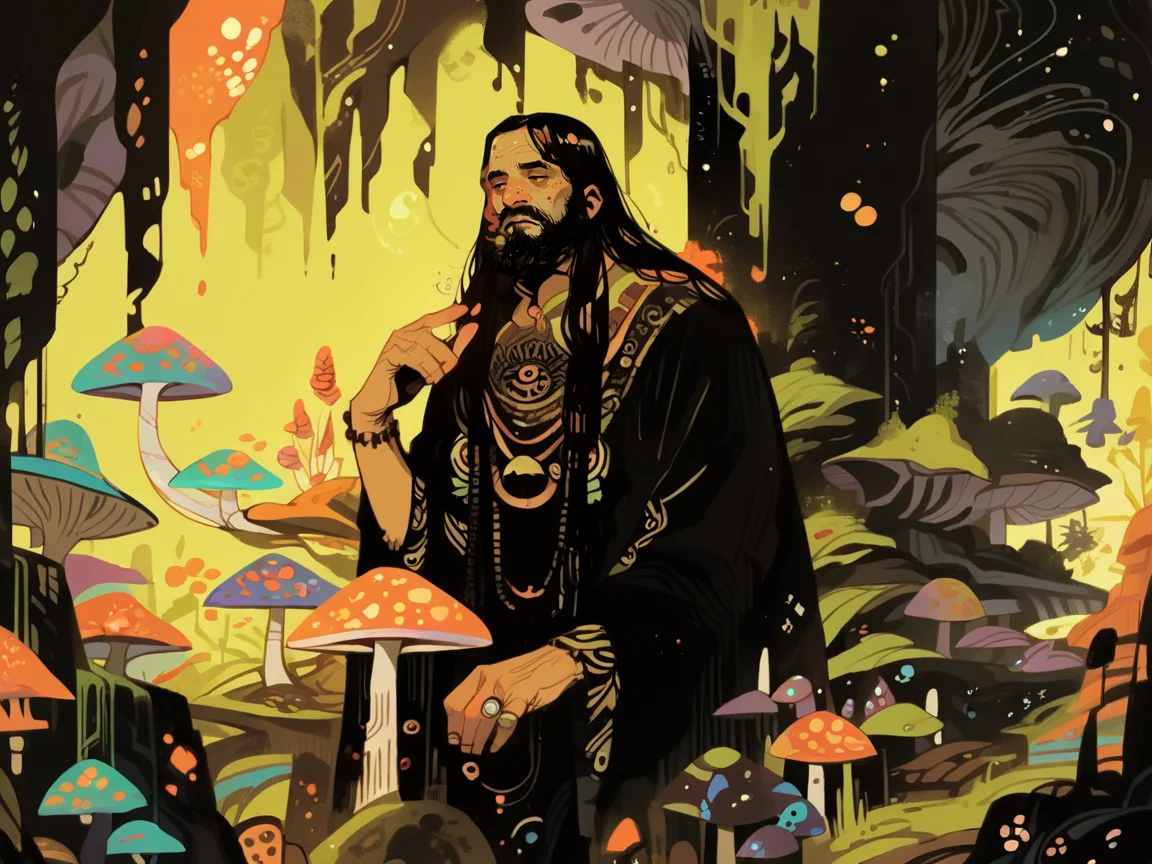 Ugly score_9, score_8_up, score_7_up, score_6_up, mushroom, 1boy, <lora:fl4ttr1p3XLP:1> fl4ttr1p, (long hair), black hair, beard