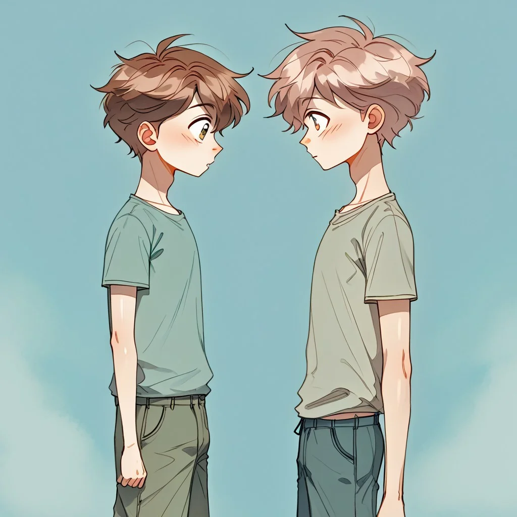 (Pencil_Sketch:1.2, messy lines, greyscale, traditional media, sketch), unfinished, hatching (texture),((growth sequence)), ((grow timelapse)), ((two friends comparing who is taller)), ((tall man comparing height with a  skinny twink)), ((tall man and short man)),  ((height difference)), ((size difference)),2boys, ((young face), (skinny twink), ((shorter twink)), clothed, 2boys waring boy clothes, (young faces), ((2.3 meters vs 1.7 meters of height)) ,skinny boy, medium hair, brown hair,