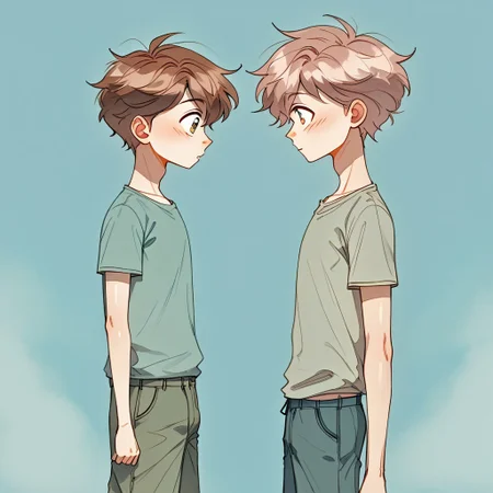 (Pencil_Sketch:1.2, messy lines, greyscale, traditional media, sketch), unfinished, hatching (texture),((growth sequence)), ((grow timelapse)), ((two friends comparing who is taller)), ((tall man comparing height with a skinny twink)), ((tall man and short man)), ((height difference)), ((size difference)),2boys, ((young face), (skinny twink), ((shorter twink)), clothed, 2boys waring boy clothes, (young faces), ((2.3 meters vs 1.7 meters of height)) ,skinny boy, medium hair, brown hair,