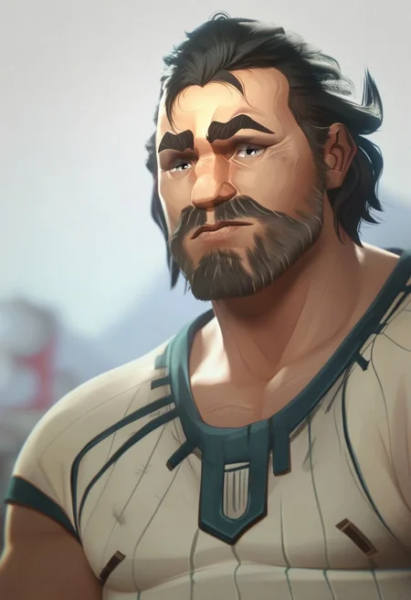 score_9, score_8_up, score_7_up, score_6_up,
v4nd3r , Vander , Vander /(league of legends arcane/), solo, looking at viewer, shirt, black hair, 1boy, upper body, male focus, multiple boys, 2boys, facial hair, thick eyebrows, beard, sportswear, realistic, mustache, bald, soccer uniform ,/(league of legends arcane/),