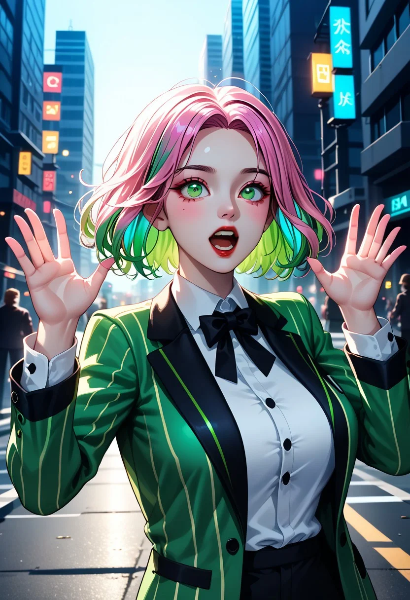 c0ll4nd3r style, Maycein_PDXL , ultra detailed, extremely detailed, sharp focus, flowers blooming around her, shiny, glitter, more prism, vibrant color, cinematic angle, cinematic lighting, source_anime, CityBG_PDXL BREAK PonyXLV6_Scores