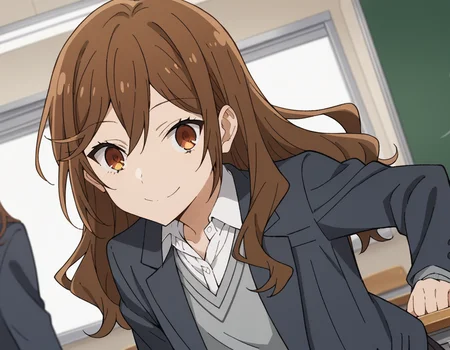 score_9, score_8_up, score_7_up, source_anime,
kyoukohori,  <lora:kyouko-hori-s2-ponyxl-lora-nochekaiser:1>,
kyouko hori, long hair, bangs, brown hair, hair between eyes, brown eyes,
shirt, school uniform, jacket, collared shirt, blazer, sweater, grey sweater, white shirt, black blazer, skirt, black skirt,
indoors, classroom, smile, bent over,
cowboy shot, looking at viewer, solo, dutch angle,