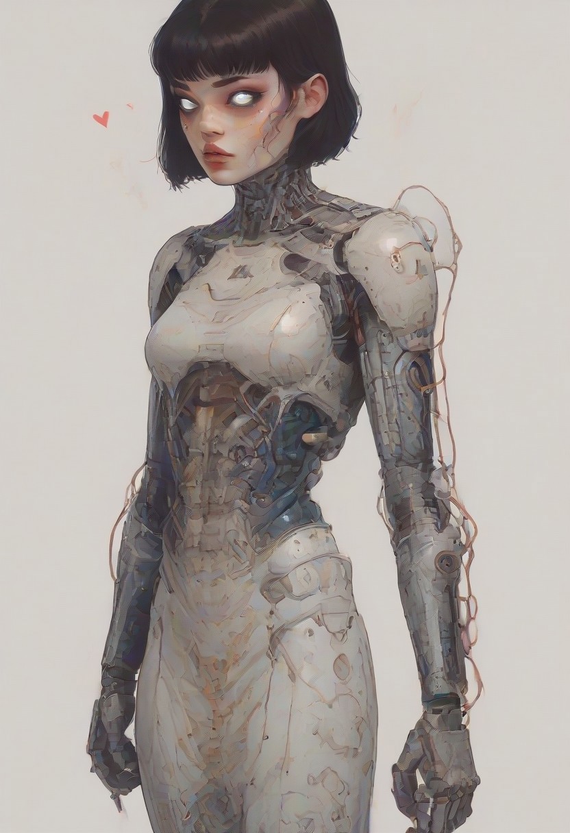 score_9,score_8_up,score_7_up,score_6_up,score_5_up,score_4_up, full body, tomie kawakami, standing in lost city, solo,female focus,looking at the spectator,(Heart-shaped face, dark blue eyes, plump lips, short bob-cut dark brown hair, 5'6", 125 lbs, medium breasts, narrow waist, slender figure, a star tattoo on the ankle, pale skin, angular jawline, and slightly upturned nose.:1.3),(A gold lace bra paired with a black puffy mini skirt, and finished with bold gold high heels on a platform, featuring exquisite lace designs and a skirt made of rich velvet fabric, providing a luxurious and captivating look.:1.3),(plain contrasting background:1.3),(full-length:1.5),hands,Perfect hand,Perfect feet,Perfect eyes,cyb0rg,science fiction,cable,mechanical parts, stunted dark city background , horror, scary city,<lora:feet v3:1>,<lora:hand 4:1>,<lora:PerfectEyesXL:1>,zPDXL2,zPDXLpg,<lora:cyb0rgXLP:0.8>,<lora:add-detail-xl:1>,<lora:DP-Pony:1>,p33rs,<lora:incase-ilff-v3-4:0.2>,