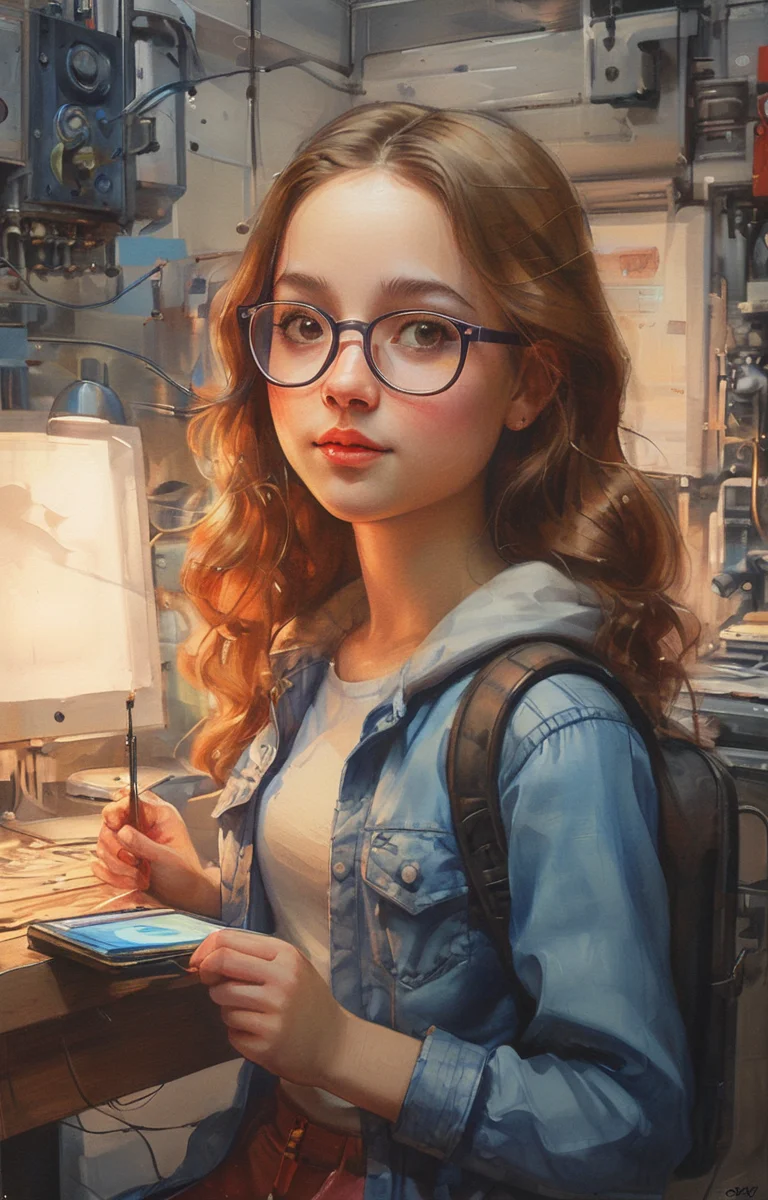 masterpiece,best quality,<lora:tbh249-sdxl:0.9>,illustration, tech genius teenage girl