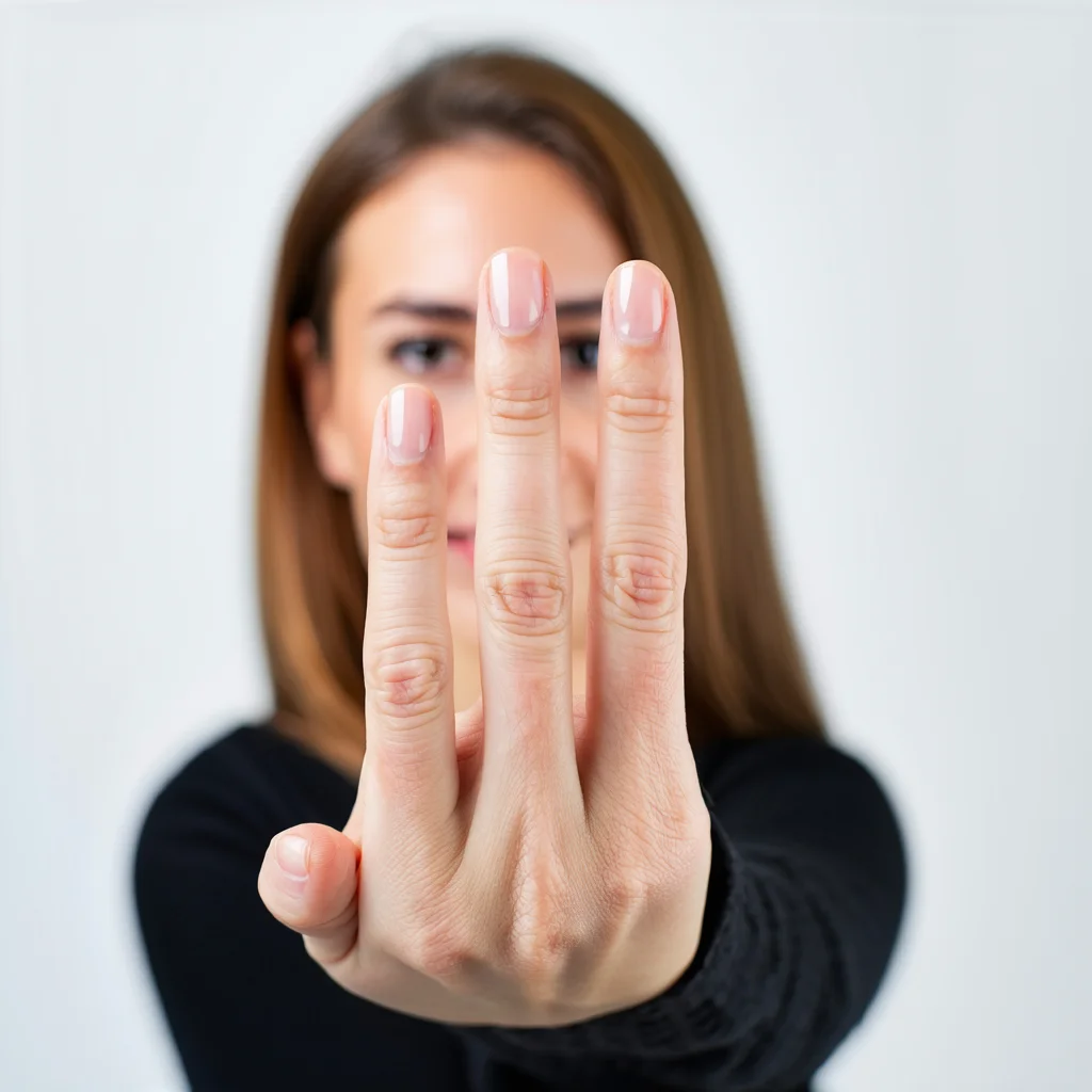 A woman showing five fingers